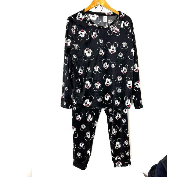 Disney -Mickey Mouse - Black Velour Pajama Set - 2 Piece - XL- NWT - Picture 1 of 8